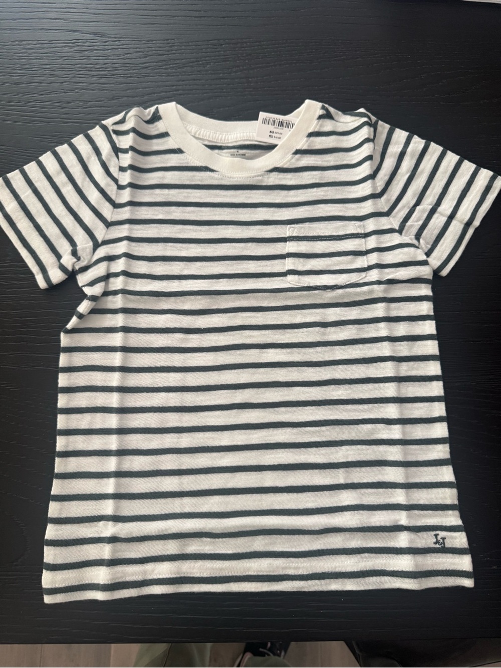 Boy's White and Navy Striped Pocket Tee